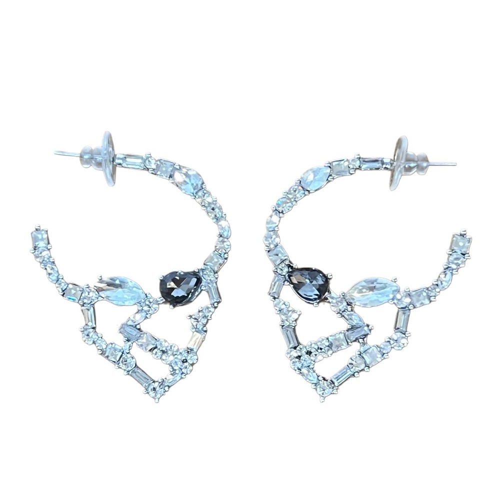 Silver and Black Rhinestone Skeleton Goth Hoop Earrings